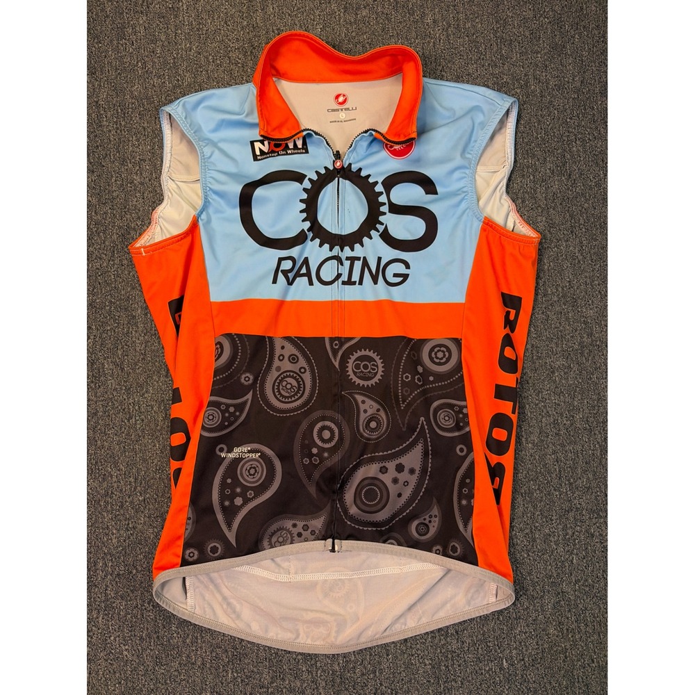 Castelli COS Racing Gore Windstopper Cycling Vest Mens Large Blue Orange Paisley